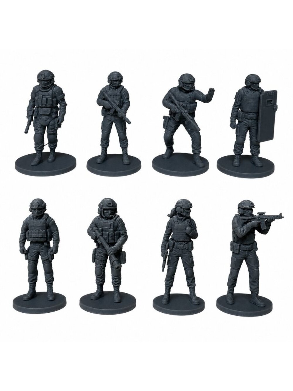 8pc 42mm SWAT Police Tactical Figures Resin Miniatures Attached Bases Unpainted